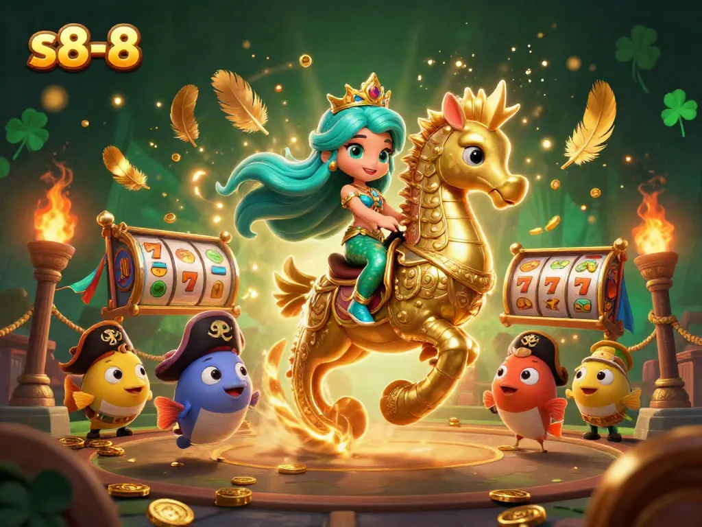 Engage with thrilling slot adventures at s8-8 amidst colorful underwater characters and vibrant casino elements.