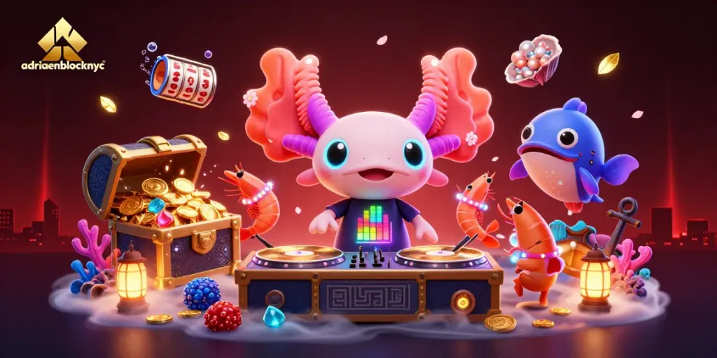 Experience adriaenblocknyc's vibrant undersea slot party with colorful characters and glowing treasures.