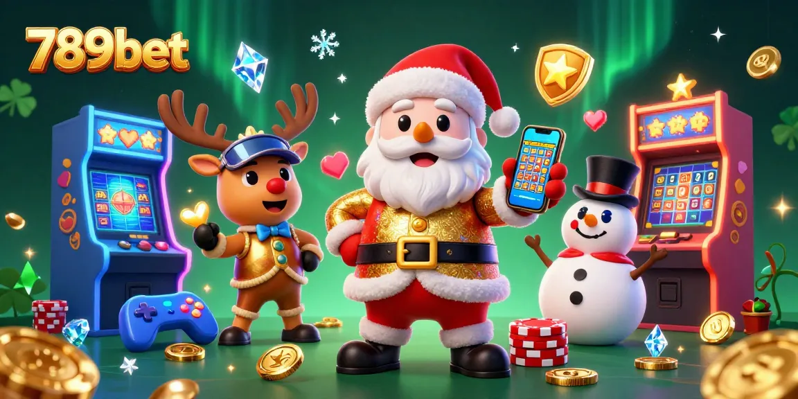 Experience the excitement of 789bet with Santa and friends in a dynamic casino scene filled with games and jackpots.