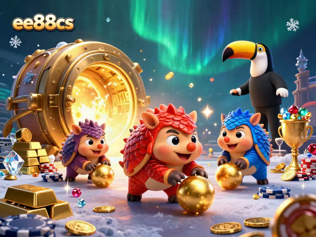 Engaging scene of ee88cs pangolins rolling poker chips in a lively casino atmosphere.