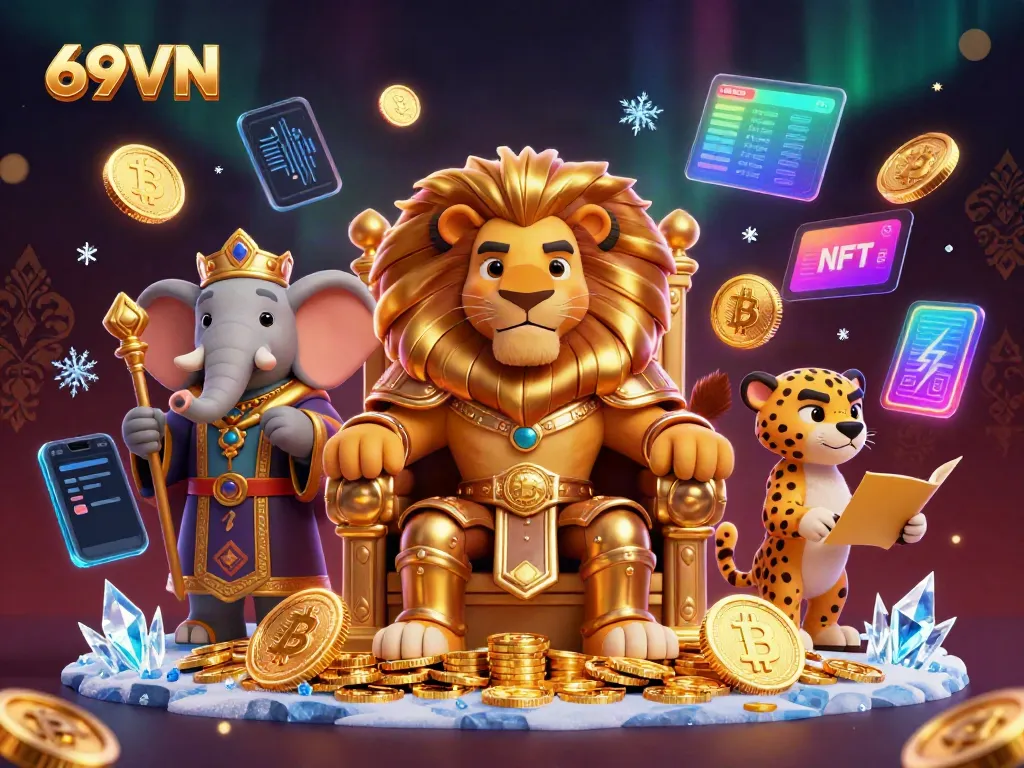 Engage with exciting online gaming at 69VN, featuring a vibrant casino scene with royal characters.