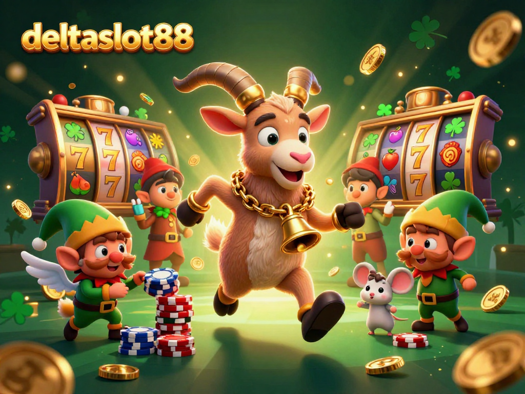 Spin the reels and win at deltaslot88 in a festive, thrilling casino scene!