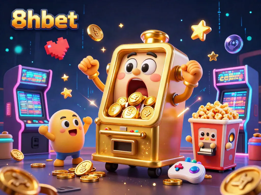 Engage in thrilling jackpots at 8xbet with dynamic casino excitement featuring cartoon slot machines.