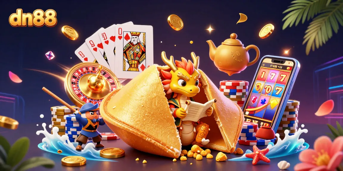 Engage with the world of dn88 as a wise dragon reveals fortunes among golden treasures in a lively casino scene.