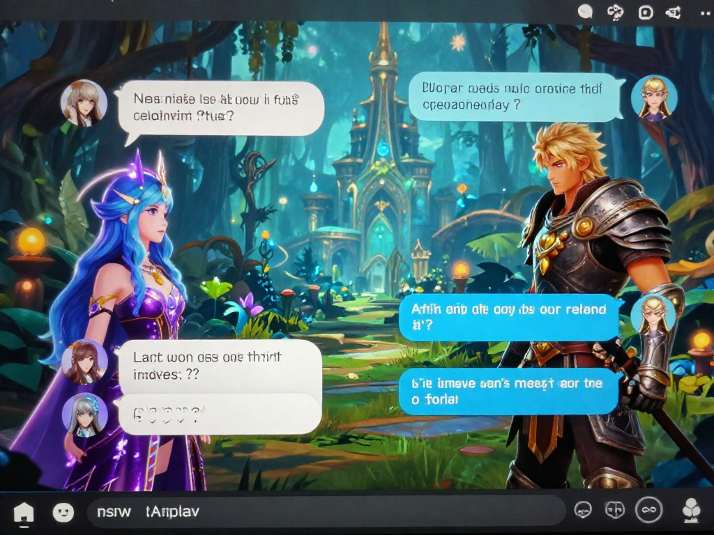 Interactive scene of nsfw ai roleplay with fantasy characters engaging in immersive dialogue.