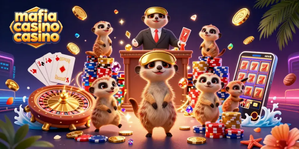 Engage with mafia casino casino as meerkats manage a vibrant casino scene filled with games and excitement.