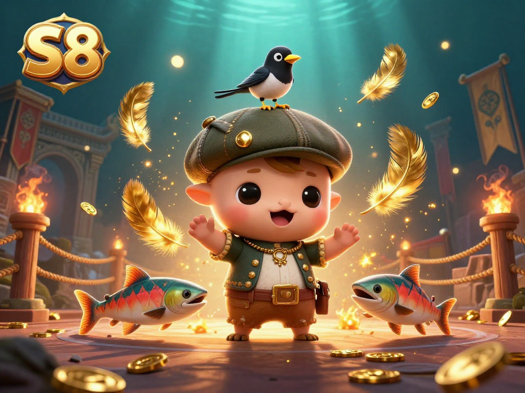 S8 Casino players encounter thrill with playful Nessie monster and gold-obsessed magpie in vibrant underwater scene