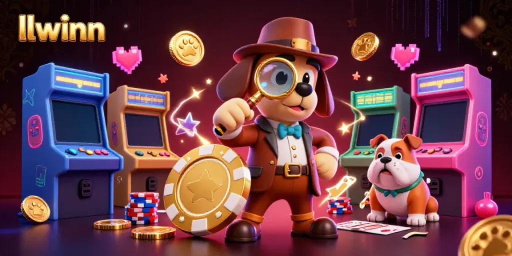 llwinn showcases a busy casino scene with a detective and bulldog uncovering poker treasures
