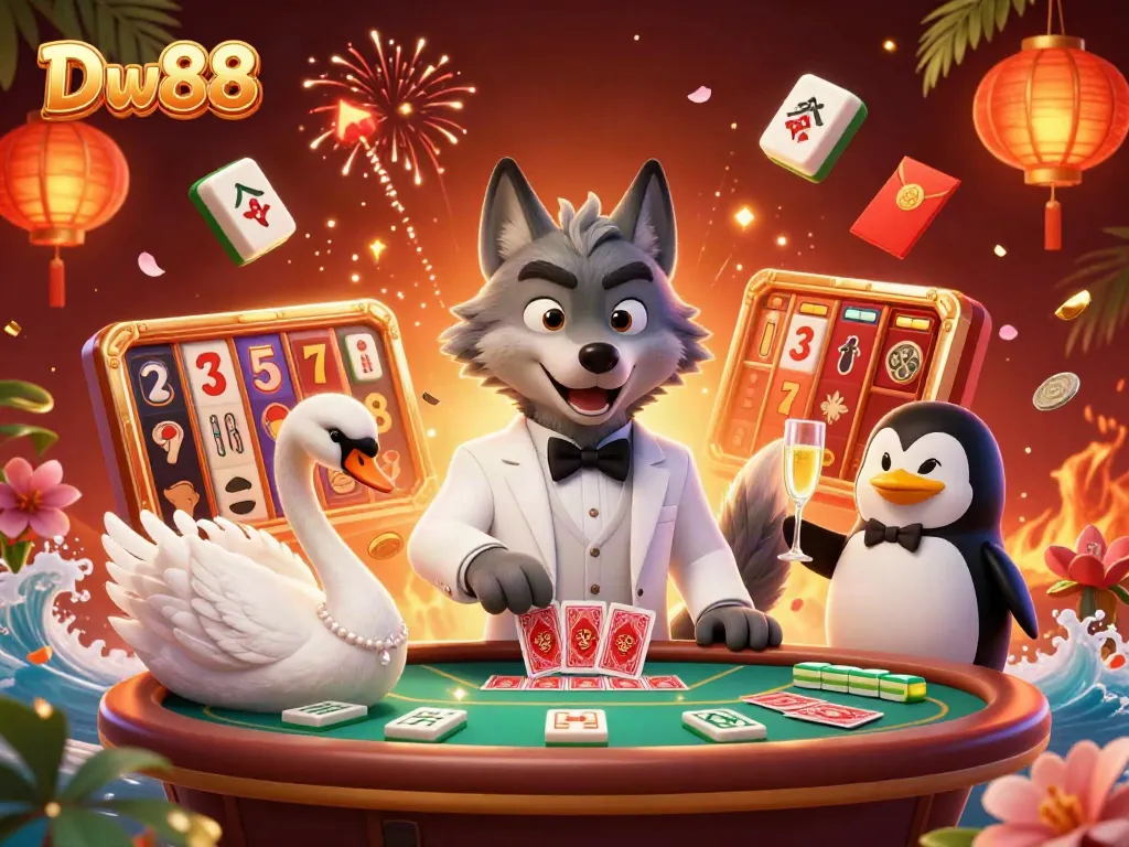Engage in thrilling gameplay at Dw88, featuring a fun baccarat scene with elegant characters.