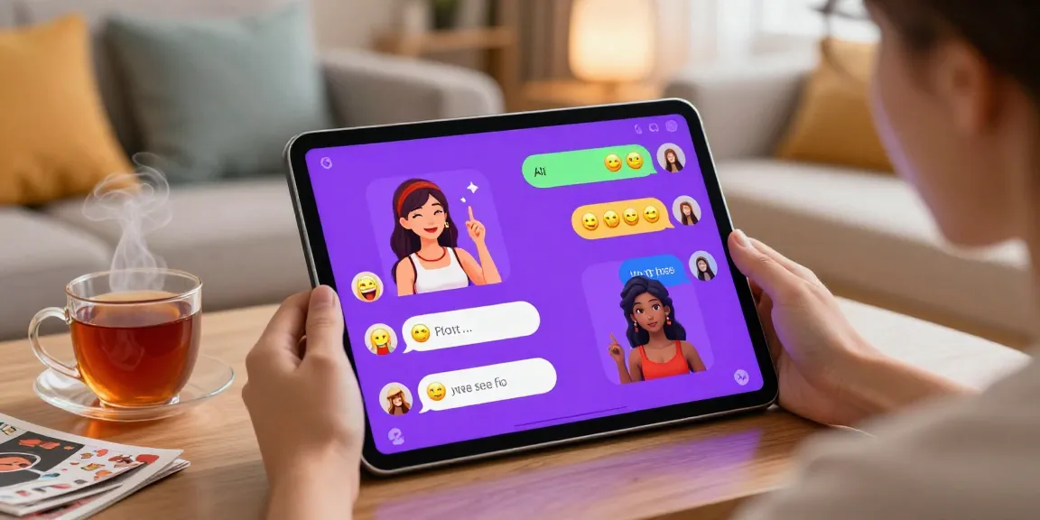Interactive AI sex chat experience with vibrant characters in a cozy living room setting, emphasizing user engagement.