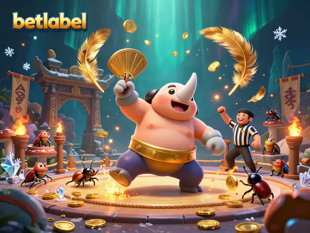 Watch the betlabel champion beetle stomp, sending coins flying in a vivid casino scene.