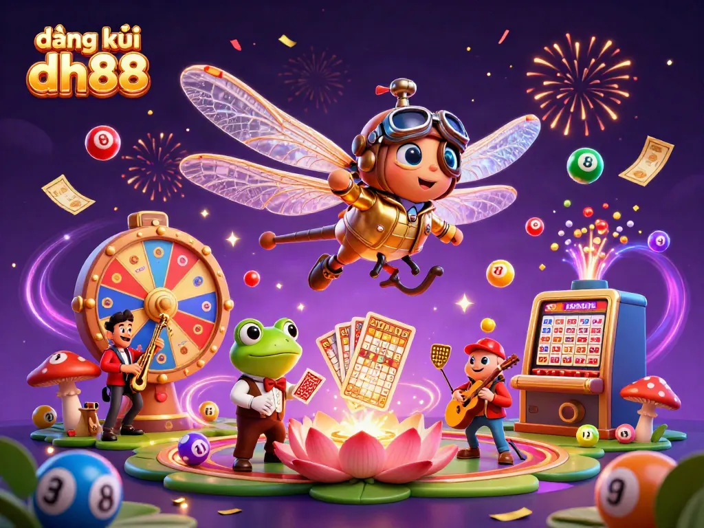 Experience the excitement of đăng ký dh88 with a dragonfly pilot, frog dealer, and lively casino scene.