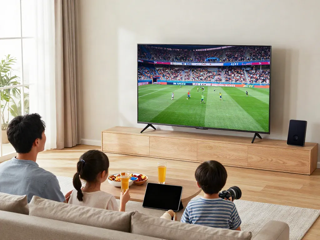 Miglior IPTV family enjoying live sports and movies in a cozy living room.