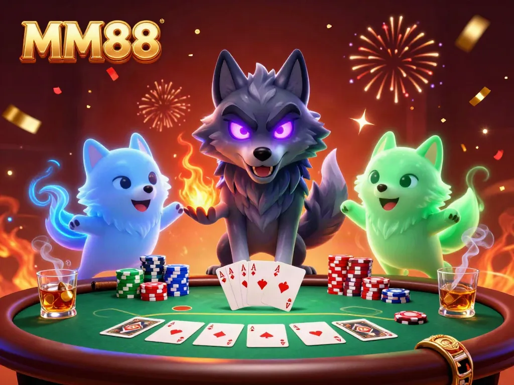 Experience vibrant gameplay at MM88 with animated wolves and dynamic poker elements.