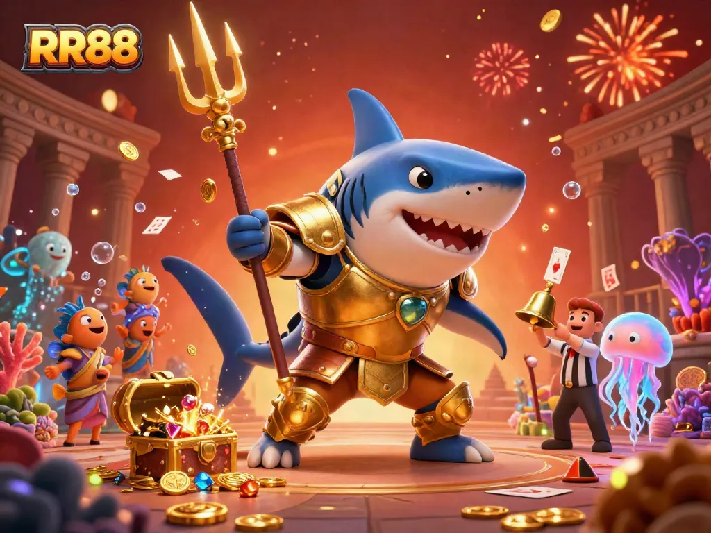 Engage with RR88 as a ferocious tiger shark in gladiator armor fights for treasure in an underwater colosseum.