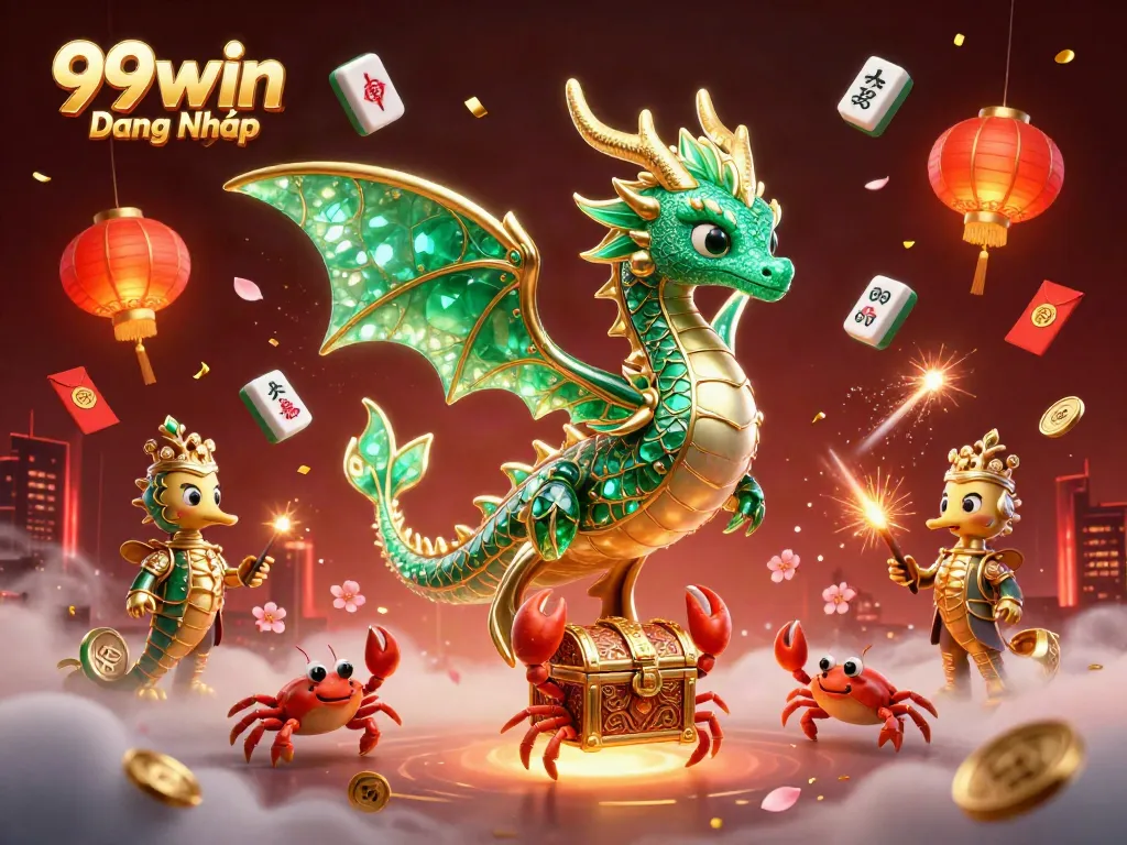 Experience the thrill of gaming with 99win Đăng Nhập amidst vibrant casino elements and whimsical characters.