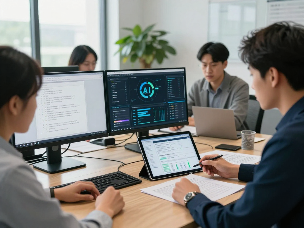 Data analyst conducting document fraud detection analysis in a modern office environment.