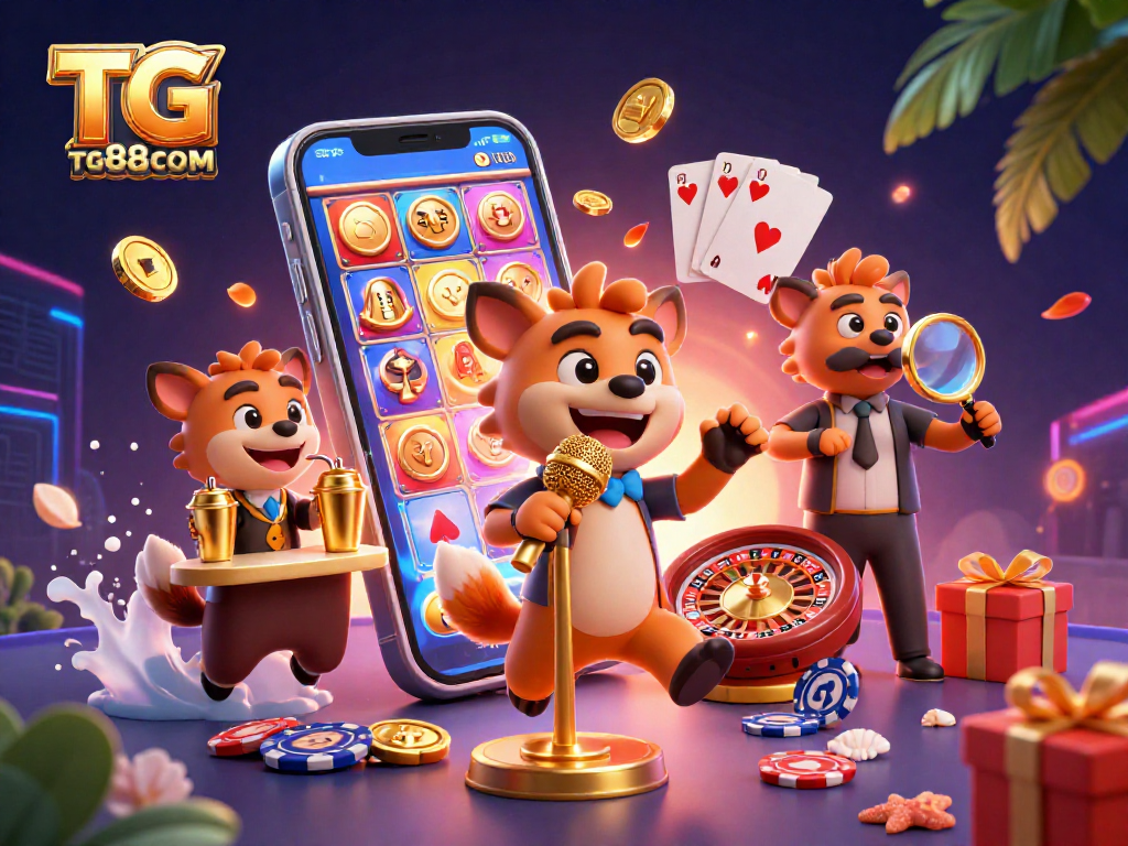 Spin online slots and enjoy live casino fun at TG88COM with a vibrant 3D hyena scene!